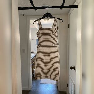 White dress with navy stripes
